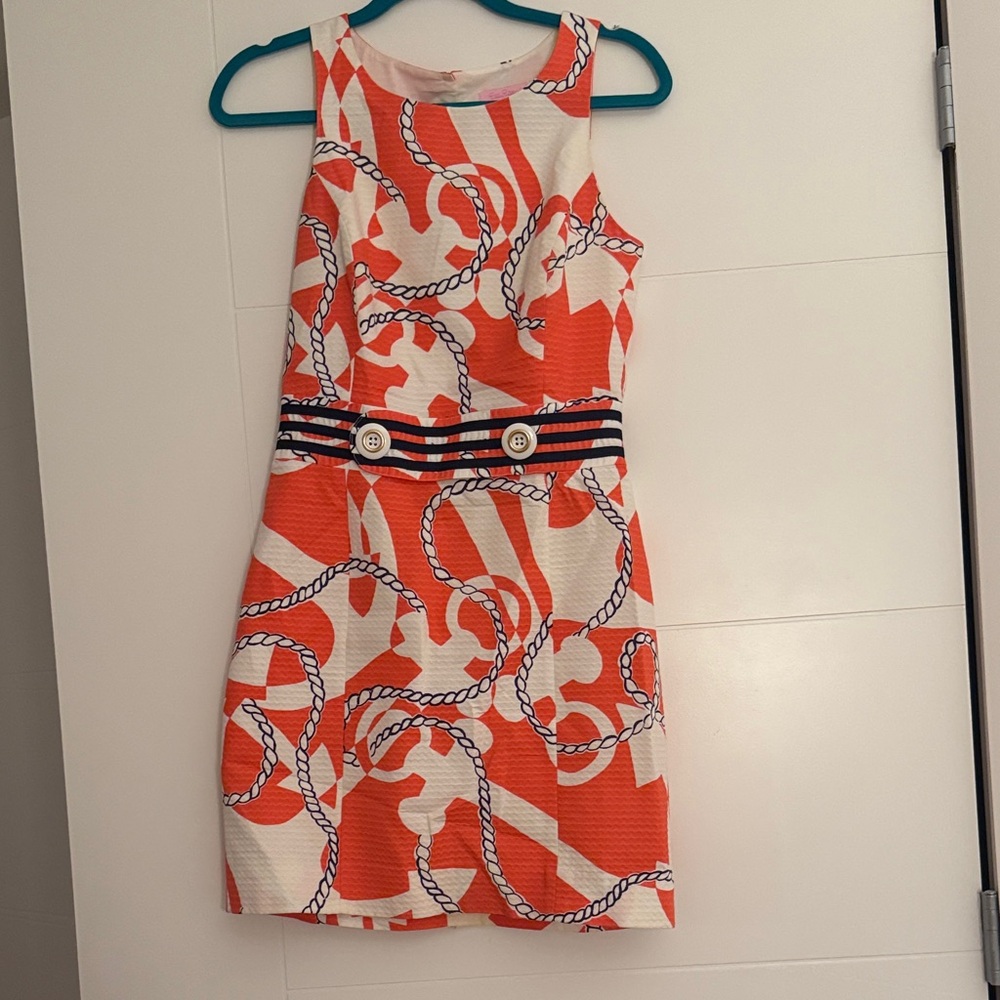 Lilly Pulitzer Orange, White & Navy Rope-Print Sleeveless Mini Dress